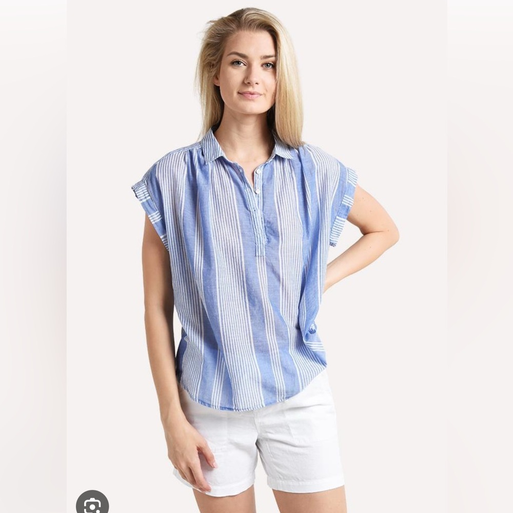 Velvet by Graham & Spencer Blue and White Striped Button Down Shirt